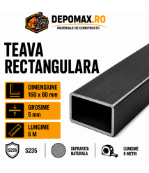 Teava rectangulara 160 x 80 x 5 mm, 6 metri